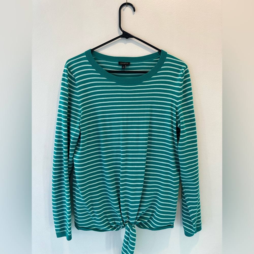Teal and white striped sweater
